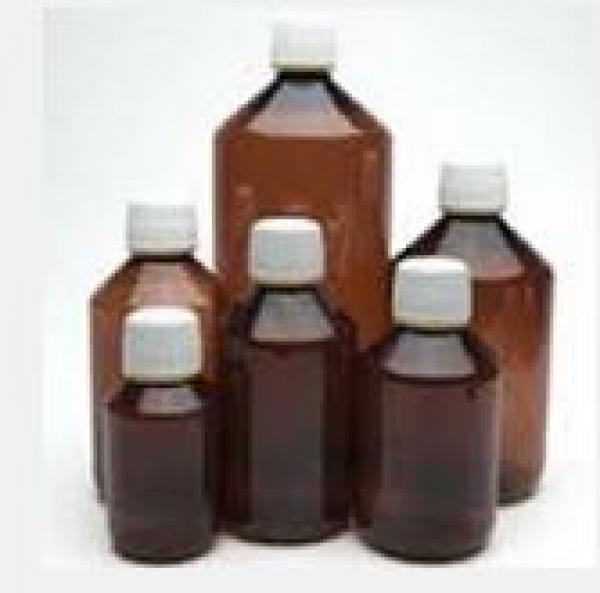 Pharmaz. Brown glass bottle with plastic screw cap
